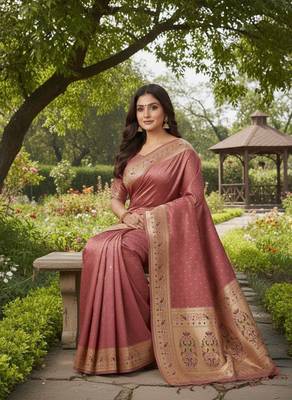 Light Plum Color Zari Meena and With Butti Work Sartin Saree 3
