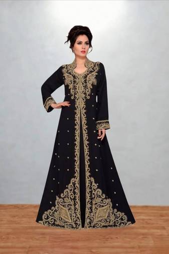 Luxurious Black Kaftan With Gold Work Stitched Dress