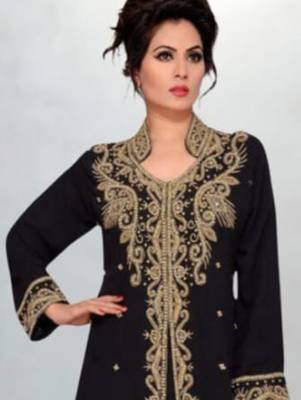 black georgette gold embroidered kaftan dress 2