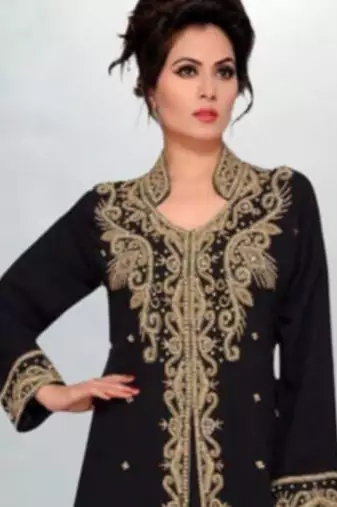 black georgette gold embroidered kaftan dress