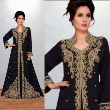 black georgette gold embroidered kaftan dress 3