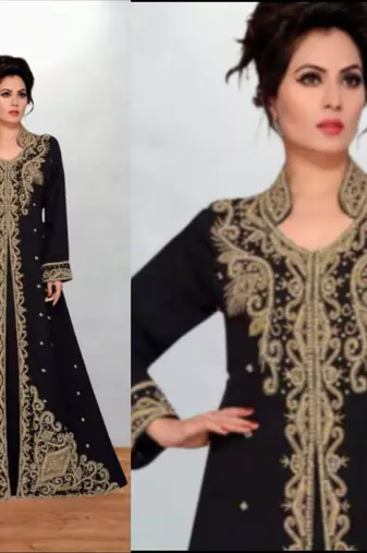 black georgette gold embroidered kaftan dress