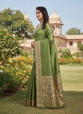 Mehndi Green Color Zari Meena and With Butti Work Sartin Saree 2