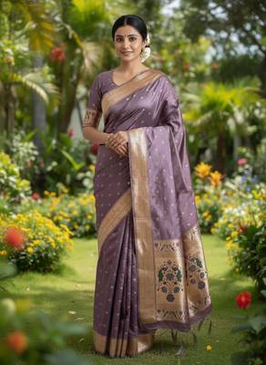 Purple Color Zari Meena and With Butti Work Sartin Saree 1