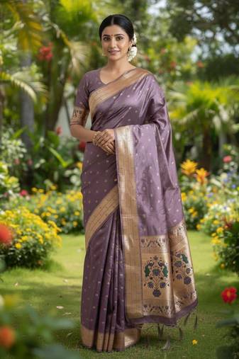 Purple Color Zari Meena and With Butti Work Sartin Saree