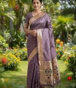 Purple Color Zari Meena and With Butti Work Sartin Saree