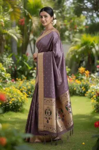 Purple Color Zari Meena and With Butti Work Sartin Saree