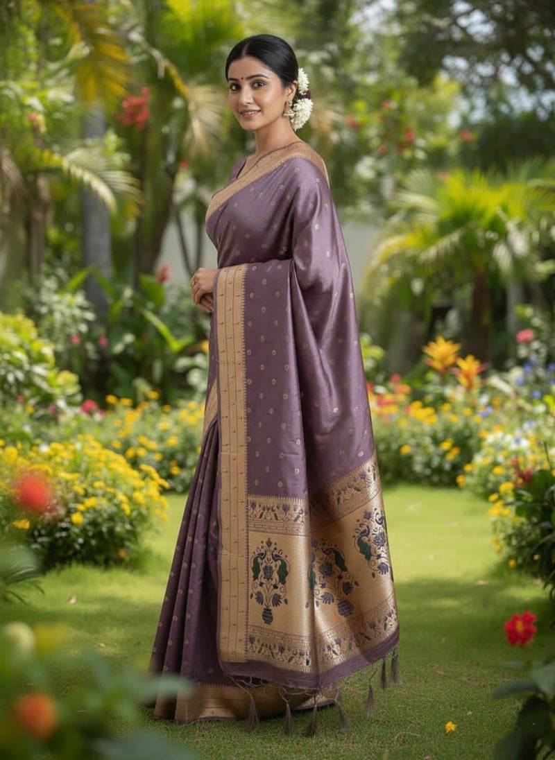Purple Color Zari Meena and With Butti Work Sartin Saree