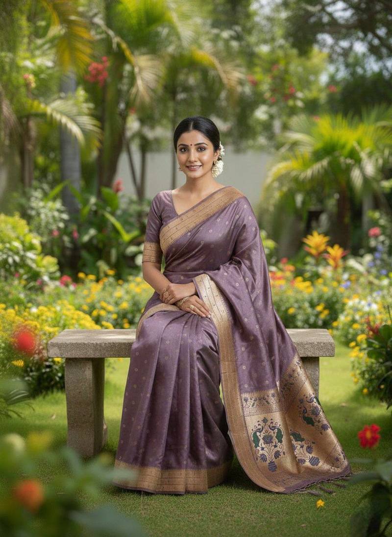 Purple Color Zari Meena and With Butti Work Sartin Saree