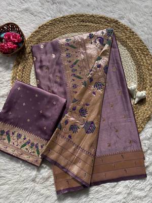 Purple Color Zari Meena and With Butti Work Sartin Saree 4