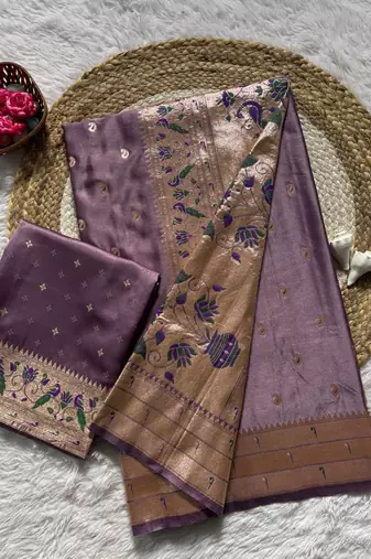 Purple Color Zari Meena and With Butti Work Sartin Saree