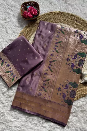 Purple Color Zari Meena and With Butti Work Sartin Saree