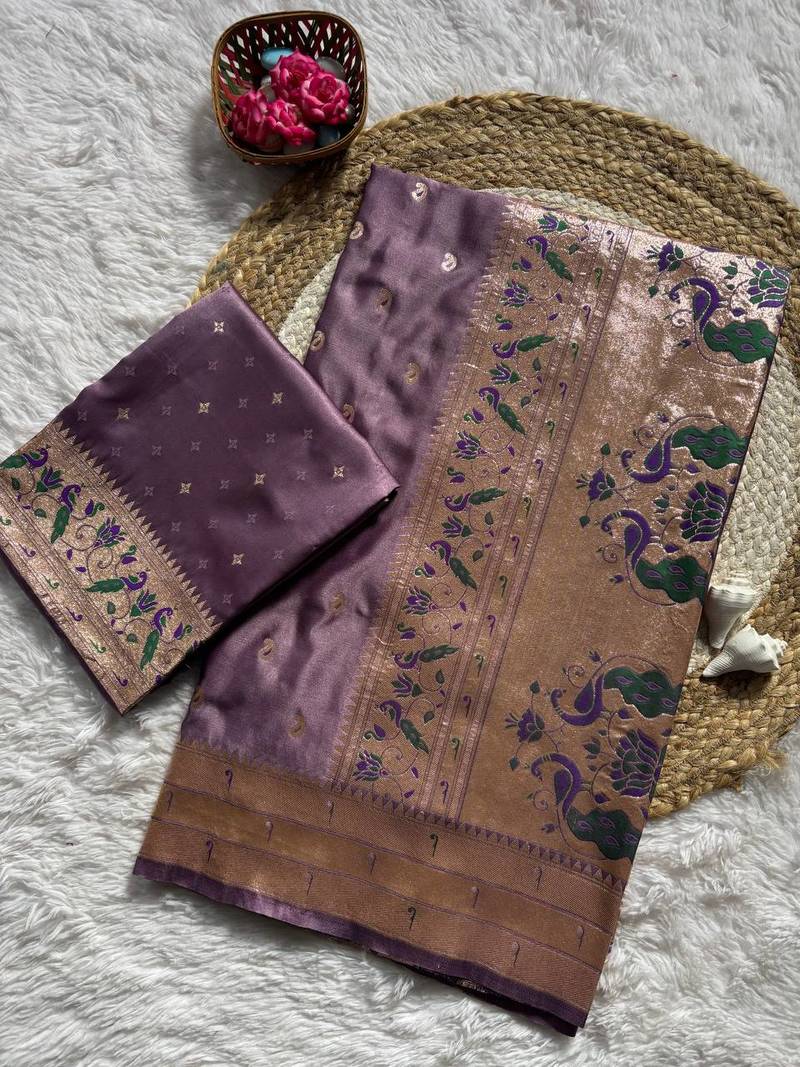 Purple Color Zari Meena and With Butti Work Sartin Saree