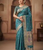 Teal Color Zari Meena and With Butti Work Sartin Saree
