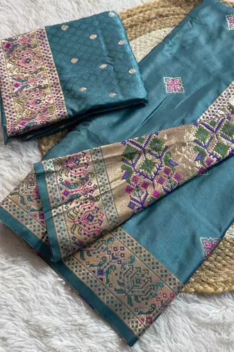 Teal Color Zari Meena and With Butti Work Sartin Saree
