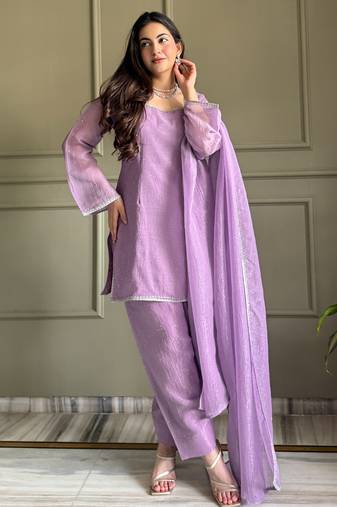 Lavendar farshi salwar suit with siroski work