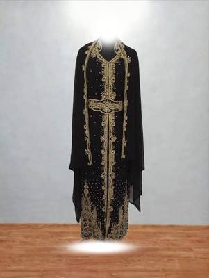 black embroidered kaftan gown with dupatta 1