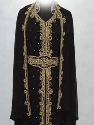 black embroidered kaftan gown with dupatta 2