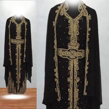 black embroidered kaftan gown with dupatta 3