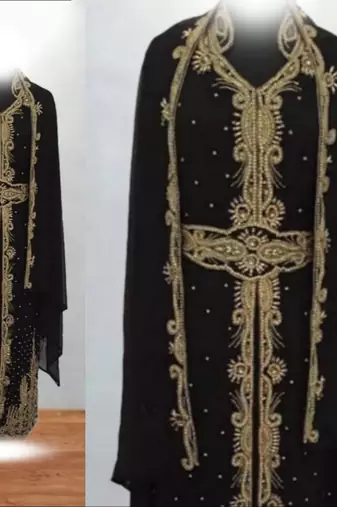 black embroidered kaftan gown with dupatta