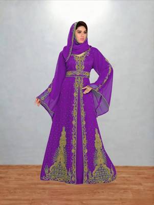 purple embroidered kaftan gown with dupatta 1