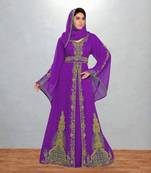 purple embroidered kaftan gown with dupatta