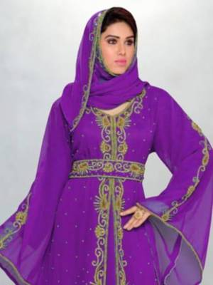 purple embroidered kaftan gown with dupatta 2