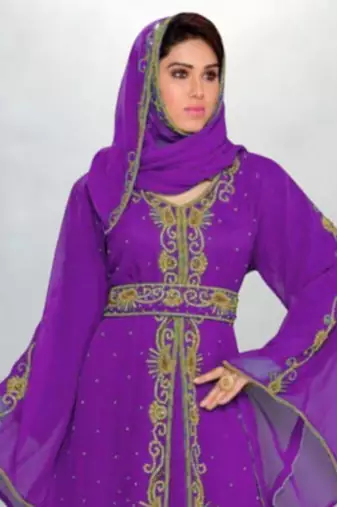 purple embroidered kaftan gown with dupatta