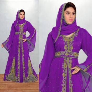 purple embroidered kaftan gown with dupatta 3