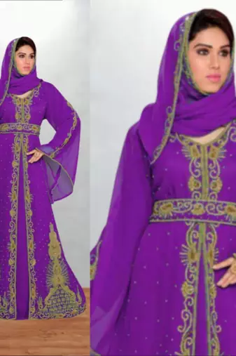 purple embroidered kaftan gown with dupatta