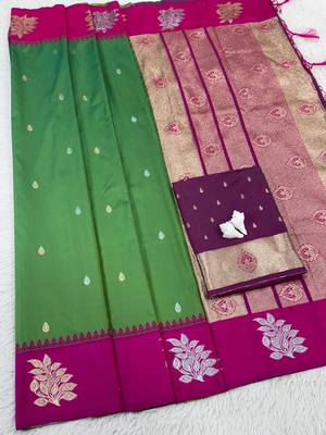 Mehndi Green Color Zari Work Gold And Silver Zari  art silk saree 1