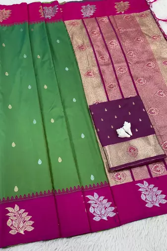 Mehndi Green Color Zari Work Gold And Silver Zari  Silk Saree