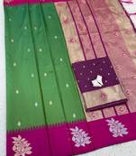 Mehndi Green Color Zari Work Gold And Silver Zari  Silk Saree