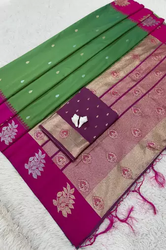 Mehndi Green Color Zari Work Gold And Silver Zari  art silk saree