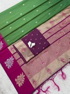 Mehndi Green Color Zari Work Gold And Silver Zari  art silk saree 3