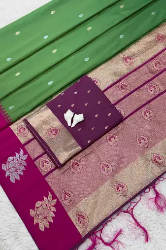 Mehndi Green Color Zari Work Gold And Silver Zari  art silk saree
