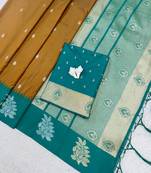 Mustard Green Color Zari Work Gold And Silver Zari  Silk Saree