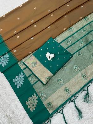 Mustard Green Color Zari Work Gold And Silver Zari  art silk saree 2