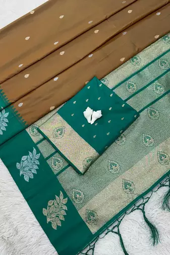 Mustard Green Color Zari Work Gold And Silver Zari  art silk saree