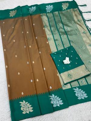 Mustard Green Color Zari Work Gold And Silver Zari  art silk saree 3