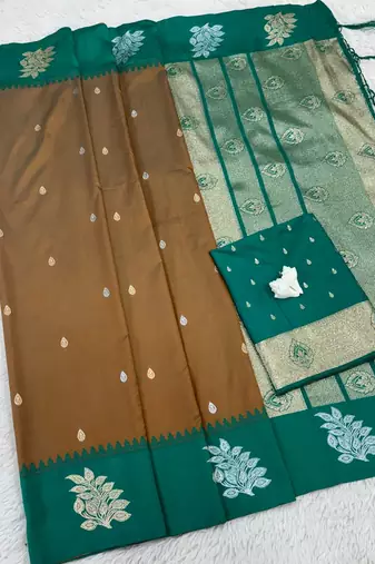 Mustard Green Color Zari Work Gold And Silver Zari  art silk saree