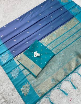 Purple Green Color Zari Work Gold And Silver Zari  art silk saree 1