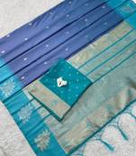 Purple Green Color Zari Work Gold And Silver Zari  Silk Saree