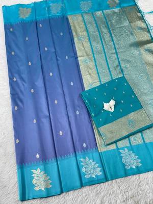 Purple Green Color Zari Work Gold And Silver Zari  art silk saree 2