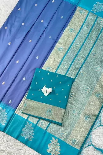 Purple Green Color Zari Work Gold And Silver Zari  art silk saree