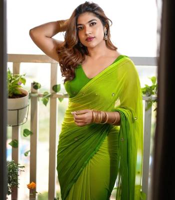 Parrot Green  Color Handwork Khatali Work Georgette Saree 1