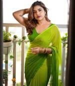 Parrot Green  Color Handwork Khatali Work Georgette Saree