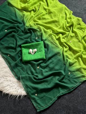 Parrot Green  Color Handwork Khatali Work Georgette Saree 2