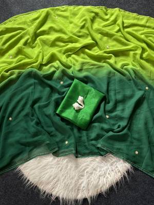 Parrot Green  Color Handwork Khatali Work Georgette Saree 3