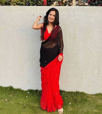   Red Color Handwork Khatali Work Georgette Saree 1